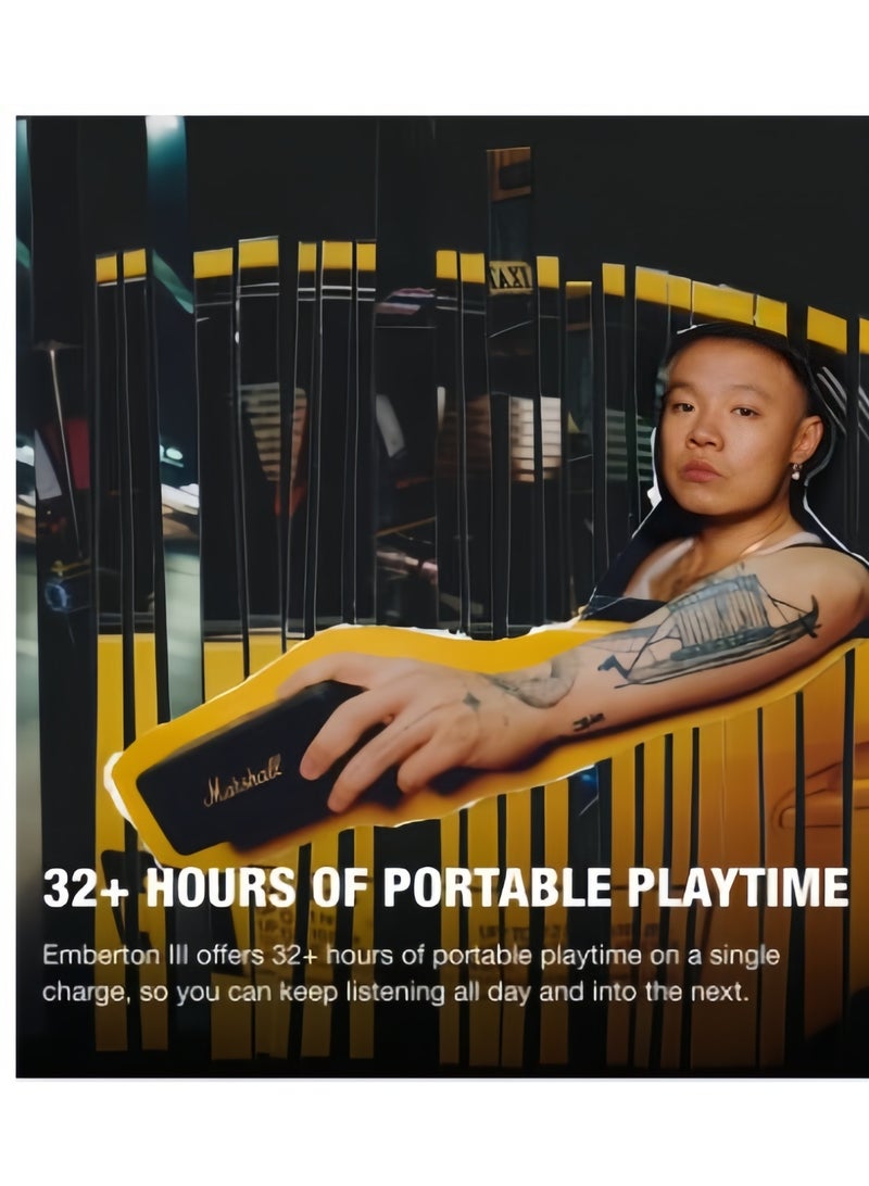 Marshall Emberton III Portable Bluetooth Speaker - Water Resistant Wireless Speaker Portable Speaker With 32+ Hours Of Playtime Black and Brass - Image 4